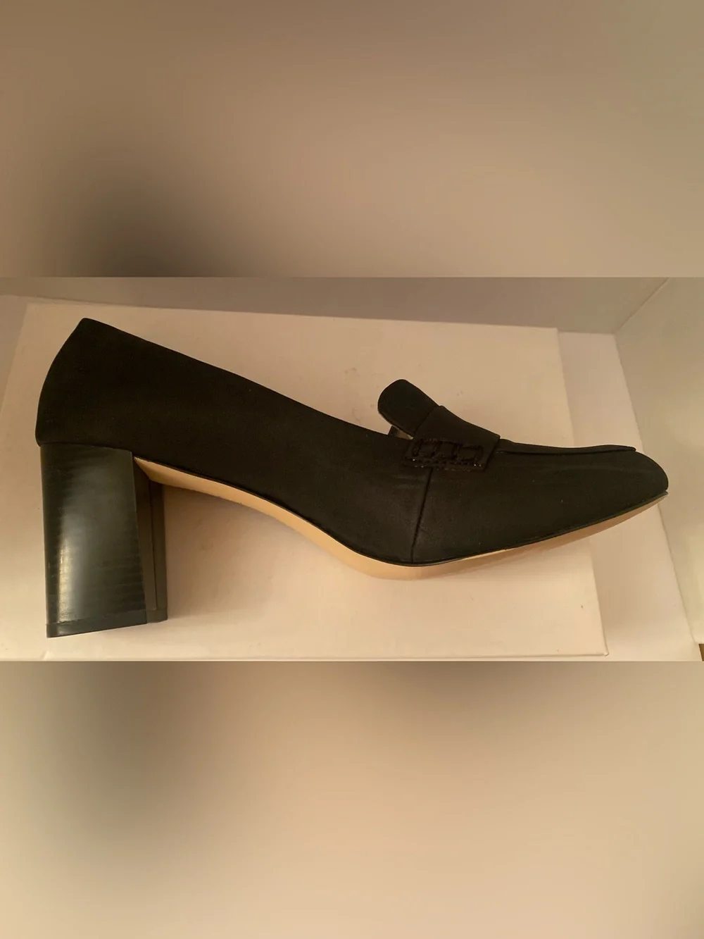 Calvin Klein Onada Nubuck Black Loafer Strap Block Heal Pumps Size 9.5